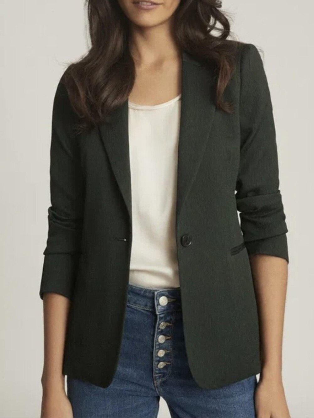 0/2 Reiss Neya Textured Tailored Fully Lined Blazer, Petrol Blue Hunter Green